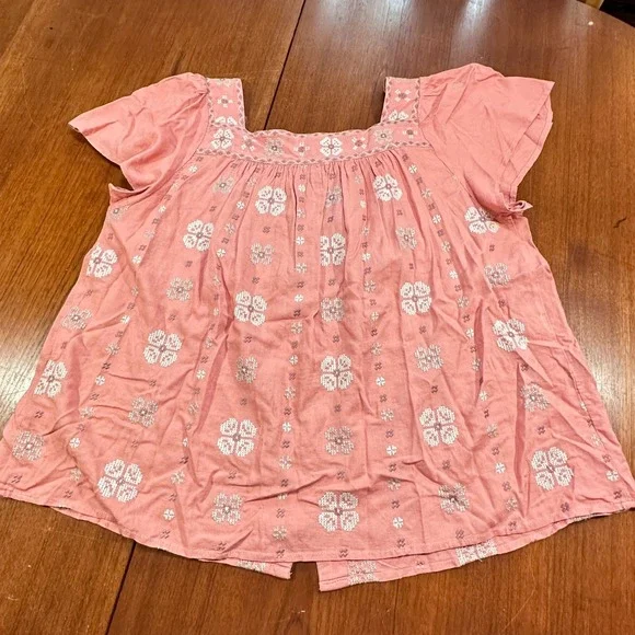 Torrid Linen Eyelet Tunic Embroidered Size XL Square Neck Flutter Boho Hippie - Picture 8 of 15